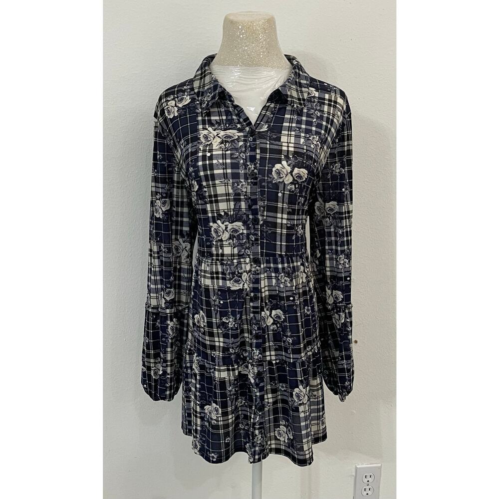 Style & Co long-sleeve mini tunic tiered  dress sz XL boho casual chic fall